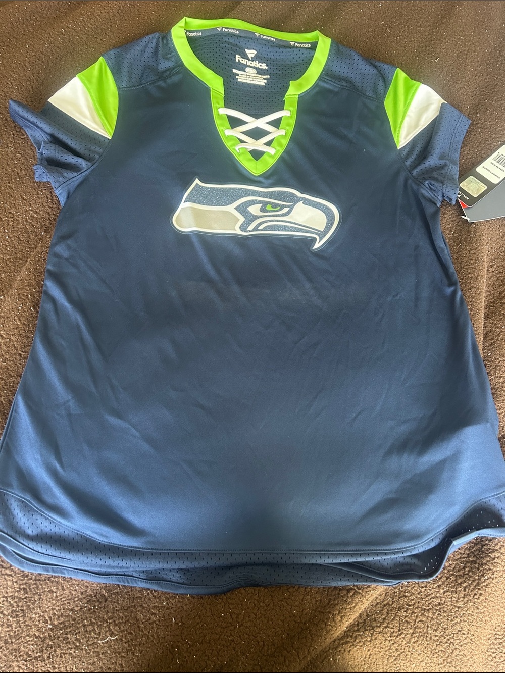Women’s Navy and Lime Seattle Seahawks Lace-Up Jersey Top